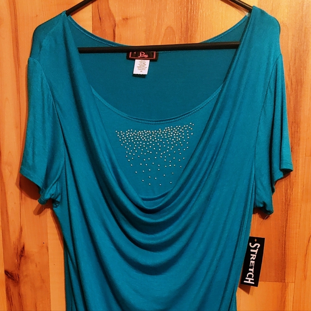 NWT P.inc Womens 1X High Low Top Blue Green